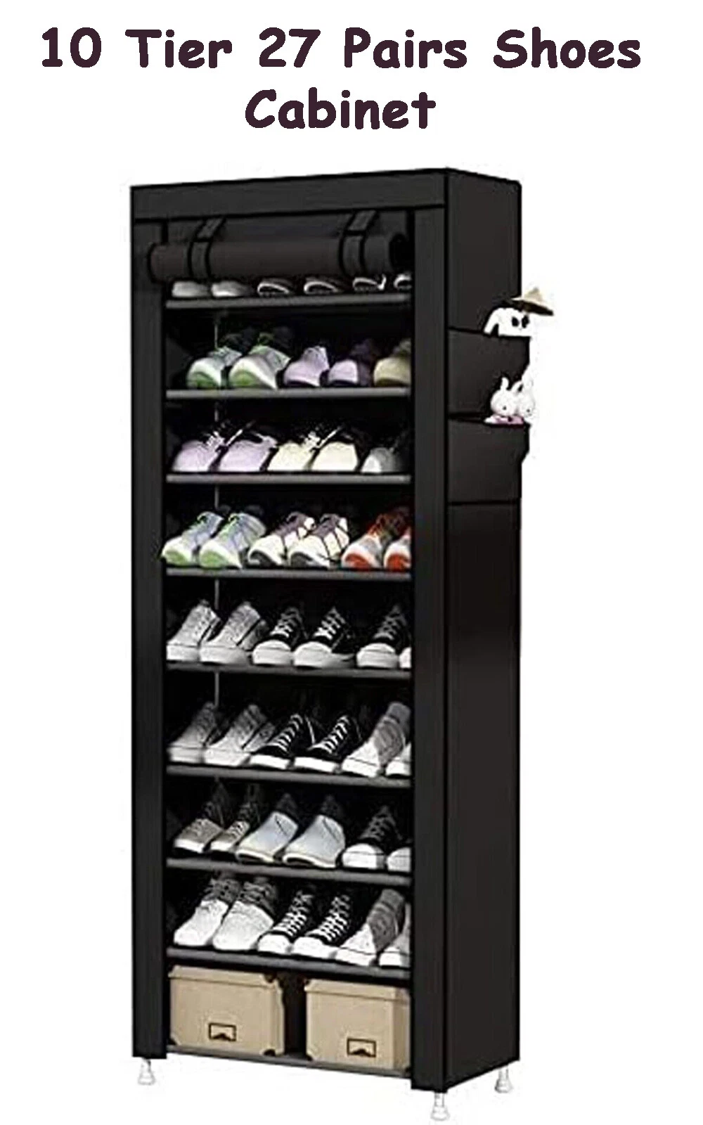 27 PAIRS 10 TIER DUSTPROOF SHOES CABINET STORAGE O